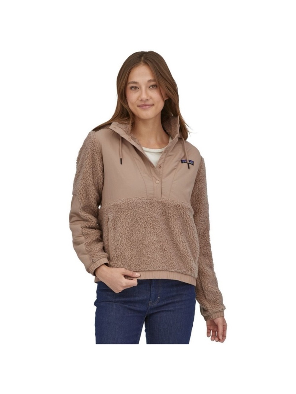 Patagonia Beige Taupe Sherpa-Lined Hooded Pullover